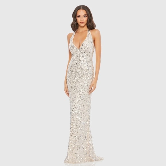 Mac Duggal 5312 NWT SEQUINED HALTER STRAP COLUMN GOWN - Picture 1 of 9